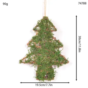 Moss Christmas Tree Hanging Decoration Rattan Wall Pendant Holiday Window Decor 30cm