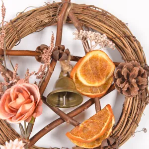 Vintage Christmas mini vine wreath pentagram dried fruit pinecone home wall hanging