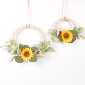 Spring Summer Sunflower Wooden Bead Garland Artificial Flower Door Hanging Wall Decor Farmhouse Home Decoration
