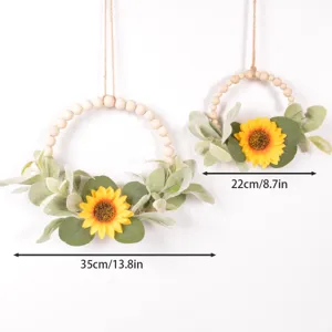 Spring summer artificial sunflower wreath wooden bead wall hanging farmhouse home decor front door