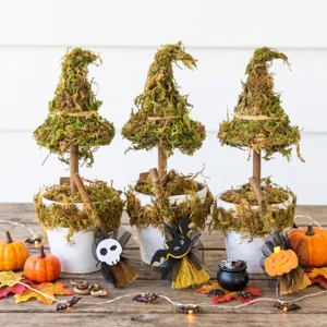 Halloween Moos Hexenhut Topf Ornament Mini Hexenbesen Desktop Feiertag Dekoration Heim Innendekoration