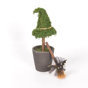 Halloween Moos Hexenhut Topfpflanze Mini Besen Tisch Festival Dekoration Ornament