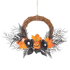 Halloween pumpkin wreath gothic home decor door hanging autumn festival party wall ornament