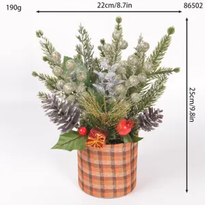 Christmas desktop artificial potted plant pine branches berries decoration home office table decor
