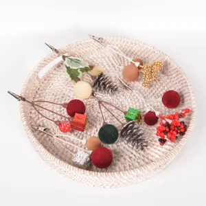Christmas decoration clips set with pine cones berries and gift boxes for DIY tree decor.