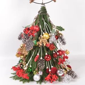 Christmas tree decoration pine cones red berries colorful balls DIY floral arrangement props