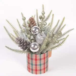 Christmas desktop decorative small potted plant with simulation pine branches and berries