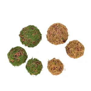 Natural handmade moss rattan balls set, forest style green decorative spheres for floral design.