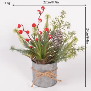 Artificial succulent red berry potted plant for Christmas desktop floral decoration ornament