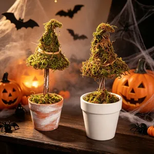 Pianta in vaso con cappello da strega in muschio di Halloween decorazione festiva per la casa
