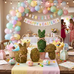 Easter moss rabbit ornaments table decor pastoral style bunny statues spring party decor