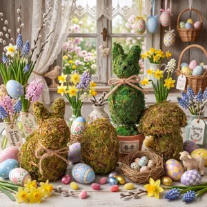 Easter moss rabbit ornament distressed flowerpot spring home desktop holiday decoration crafts