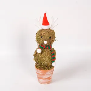 Christmas moss reindeer potted figurine desktop decoration vintage terracotta pot cute holiday gift