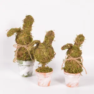 Easter moss rabbit potted plant ornament pastoral style desktop decoration craft set detail view
