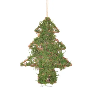 Rattan preserved moss Christmas tree hanging ornament forest style wall decor for holiday window.
