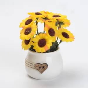 Mini artificial sunflower potted plant for office home decor desktop ceramic flower pot yellow