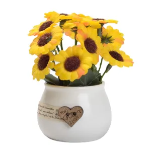 Artificial Sunflower Potted Plant Fake Yellow Flowers in Ceramic Pot for Home Office Decor