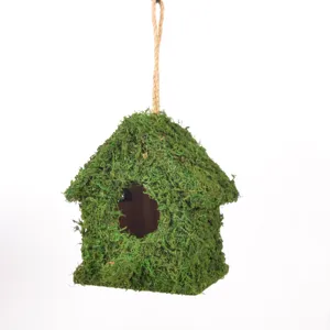 Hängendes Moos Vogelhaus Holz Vogelnest Garten Baum Dekoration Hof Deko Hängehandwerk