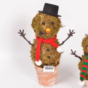 Handmade moss snowman potted plant Christmas holiday desktop decorative ornament decor.