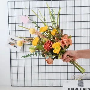 Autumn artificial flower bouquet vintage fake floral for home room wedding decor photography