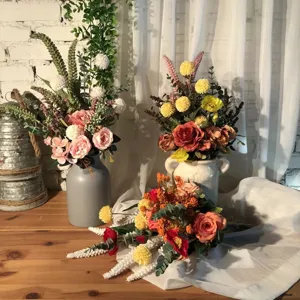 Autumn artificial flower arrangement bouquet retro silk flowers home decor vase centerpiece