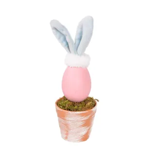 Easter egg bunny potted plant with plush ears and moss in a small pot for holiday home decor