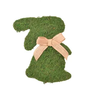 Letrero colgante de conejo de musgo de Pascua con lazo de yute, linda decoracion de pared.