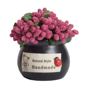Mini artificial berry potted plant for office desk and home decor table centerpiece display.