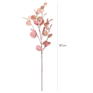 Artificial eucalyptus branch 87cm pink autumn leaves for wedding home decor detail view