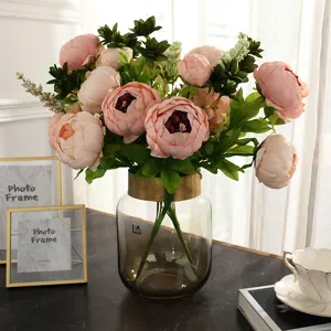 European Artificial Flower 13-Head Core Peony Silk Fabric Flower Bouquet Home Decor Wedding Party Simulation Plant Set