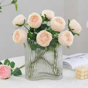 Artificial touch rose flowers bouquet in glass vase for home wedding decorations