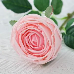 Artificial single touch pink rose flower for high-end home hotel decoration wedding props