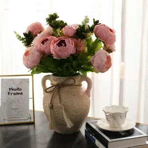 European style artificial peony flower set 13 heads fake plants with ceramic vase home decor