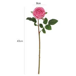 Artificial Rose Flower Single Branch Real Touch Pink Fake Roses for Home Wedding Decor