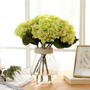 Artificial hydrangea flowers in clear glass vase home decor wedding table centerpiece 1pc