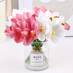 Artificial silk orchid flower bouquet home decor table centerpiece 6 branches fake plant