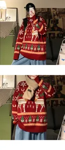 Christmas reindeer knitted sweater men retro casual long sleeve loose pullover top