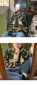 Men's Christmas sweater retro reindeer knit pullover loose casual winter clothing long sleeve