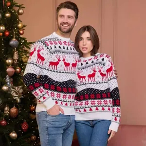 Christmas couple sweater long sleeve reindeer knit pullover winter autumn fashion new