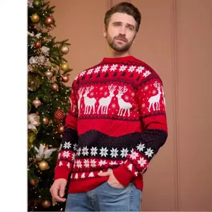 Men's Christmas Reindeer Knit Sweater Winter Long Sleeve Pullover Casual Holiday Top