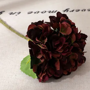 Artificial dark red hydrangea flower detail, perfect for home wedding floral decor and DIY arrangements.