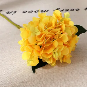 Artificial yellow hydrangea flower single stem for home wedding decoration floral arrangement.