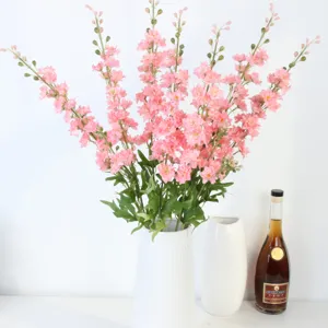 Artificial pink delphinium flowers silk floral arrangement for home decor wedding party.