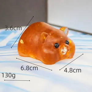 Detailed view of the cute resin pig ornament with size dimensions, crystal stone interior.