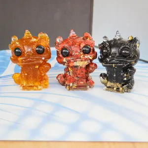 Resin crystal crushed stone cartoon Pixiu desktop ornaments set, car and office decor.