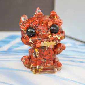 Red crystal resin Pixiu figurine cute cartoon desktop ornament for car and office decoration