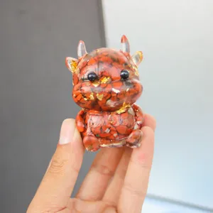 Crystal crushed stone epoxy resin cartoon bull figurine detail shot for desktop office decor