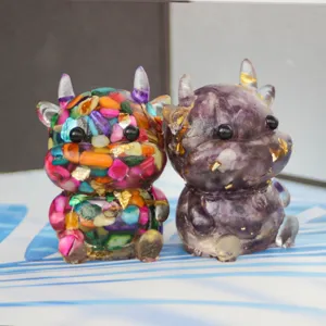 Crystal gravel epoxy cartoon bull desktop ornament for car, office and home decor.