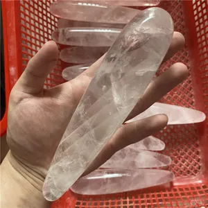 Natural crystal massage wand clear quartz yoni wand crystal smooth wellness tool detail