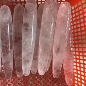 Natural pink quartz massage wand crystal healing stone smooth polished wellness tool